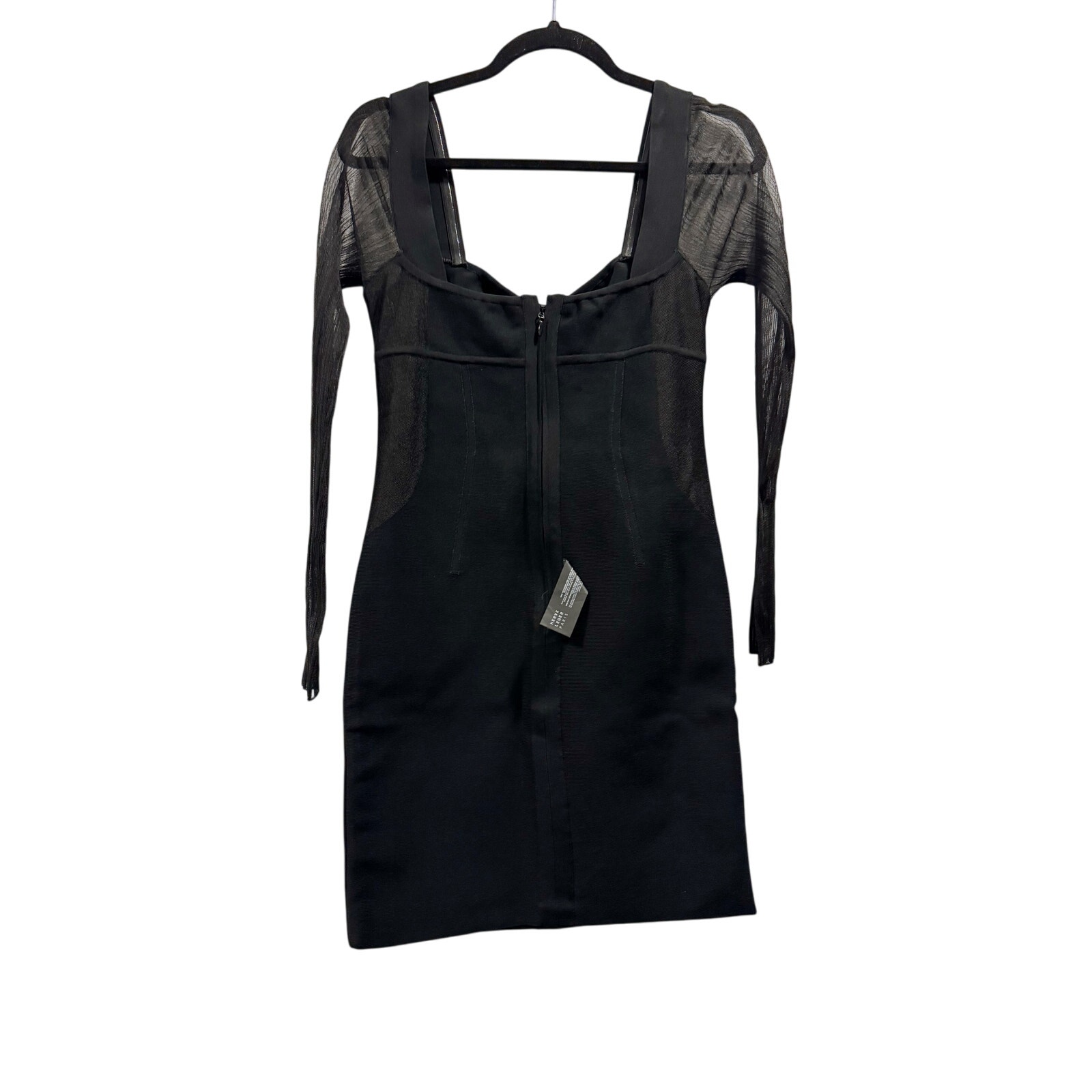 Herve Leger Mesh Sleeve Intarsia Bodycon Mini Dress Black Size L Nwt Cocktail — image 6 of 8